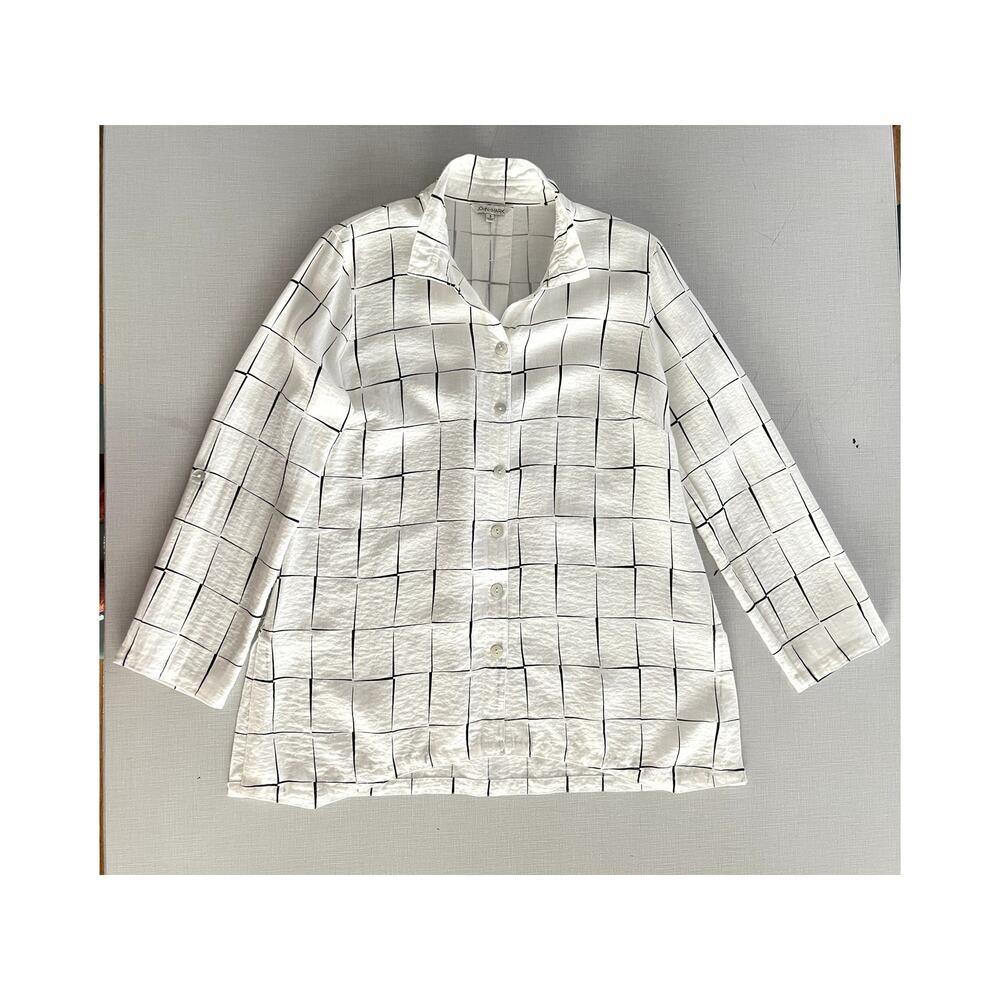 John Mark Wms Sz S Grid A-Line Tunic Top White Lagenlook Casual Breezy Relaxed - Picture 5 of 16